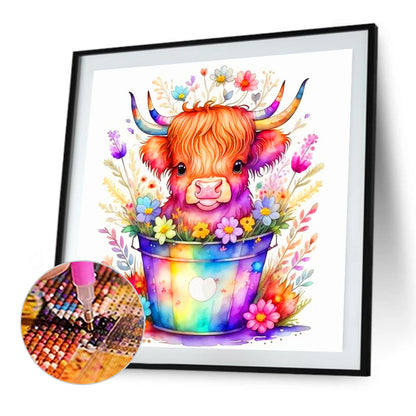 Color Bucket Small Consumption Cattle - Full Round Drill Diamond Painting 40*40CM