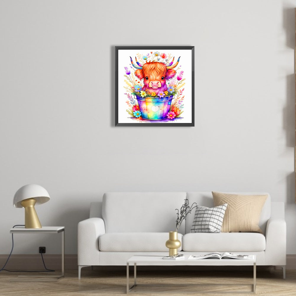 Color Bucket Small Consumption Cattle - Full Round Drill Diamond Painting 40*40CM