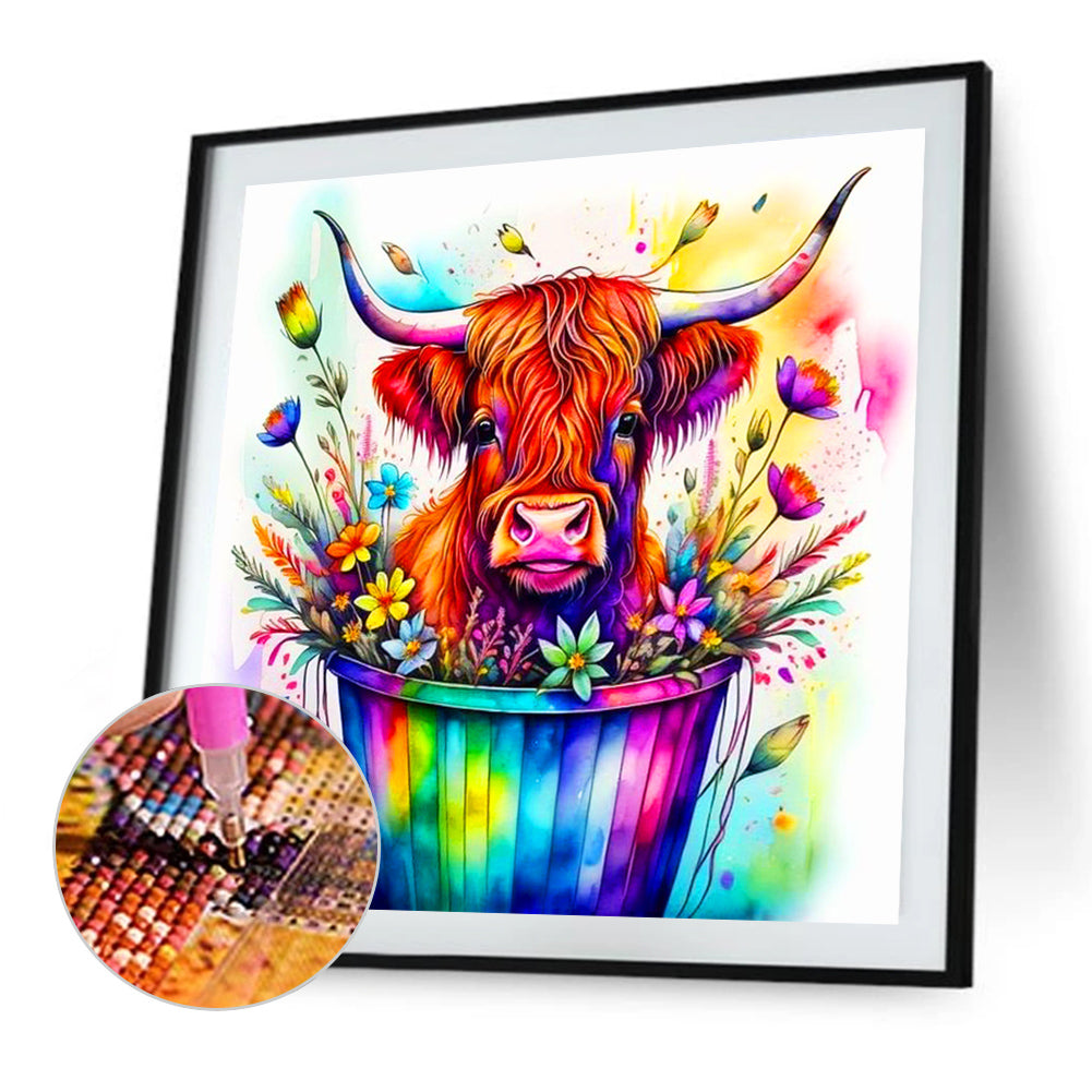Cow In A Bucket - Full Round Drill Diamond Painting 40*40CM