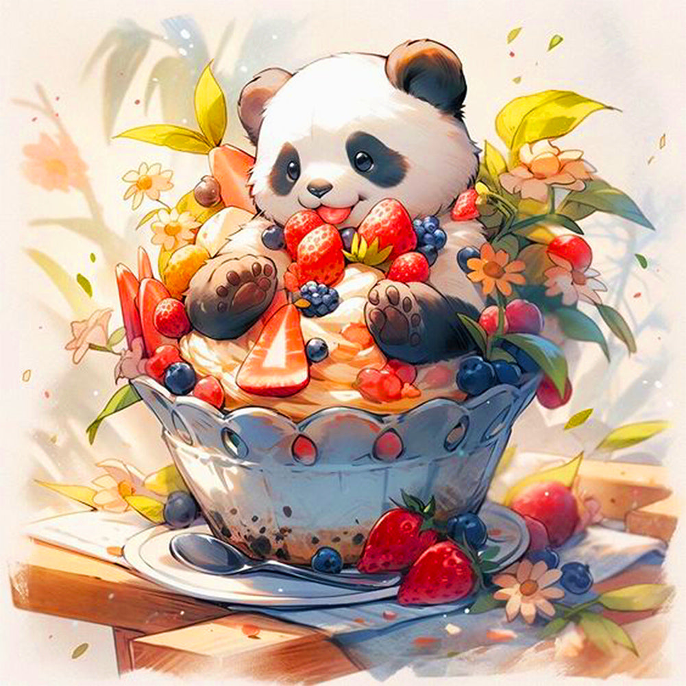 Pandas On The Ai Cake - Full Round Drill Diamond Painting 40*40CM