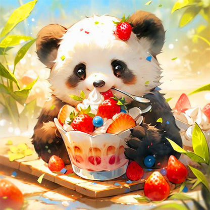 Ai Panda Eating Cake - Full Round Drill Diamond Painting 40*40CM