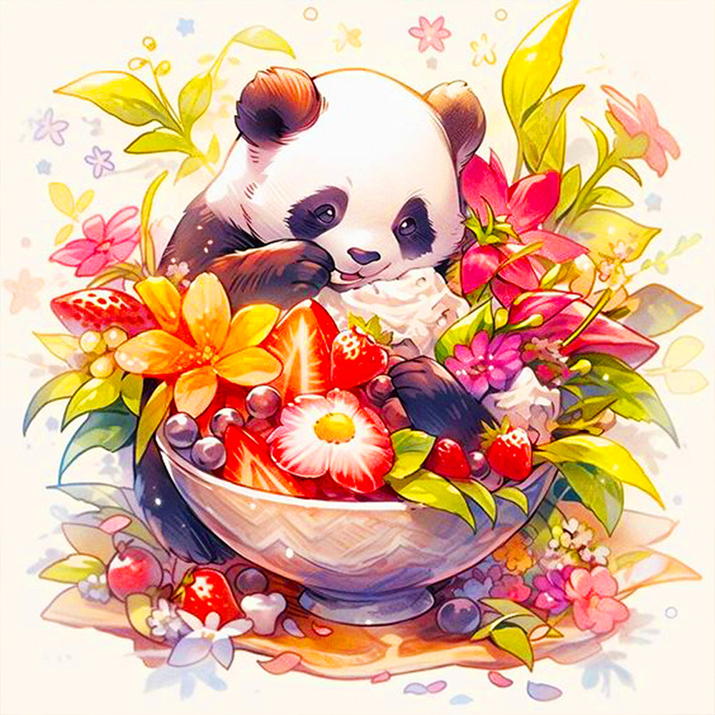 Ai Panda Eating Salad - Full Round Drill Diamond Painting 40*40CM