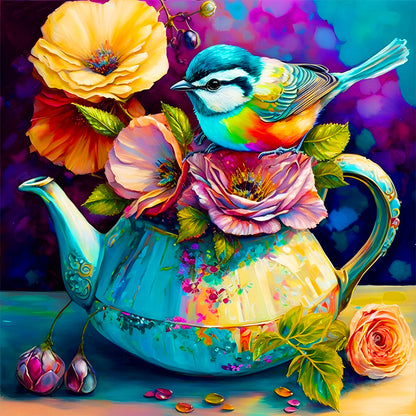 The Bird On The Teacup¡¤Blue Purple - Full Round Drill Diamond Painting 40*40CM