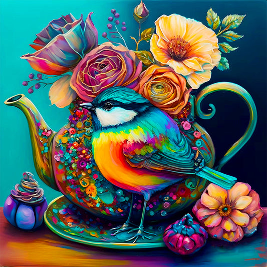 The Bird On The Teacup¡¤Blue - Full Round Drill Diamond Painting 40*40CM