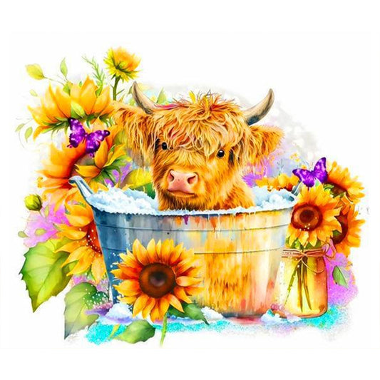 Cow And Sunflower - Full Round Drill Diamond Painting 60*50CM
