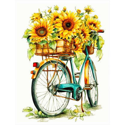 Sunflower And Bicycle - Full Round Drill Diamond Painting 30*40CM