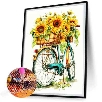 Sunflower And Bicycle - Full Round Drill Diamond Painting 30*40CM