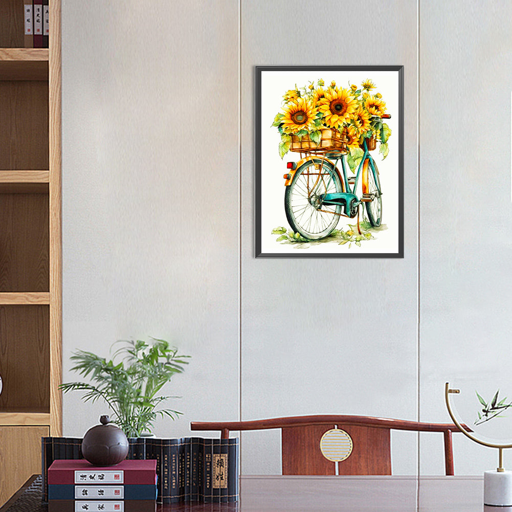 Sunflower And Bicycle - Full Round Drill Diamond Painting 30*40CM