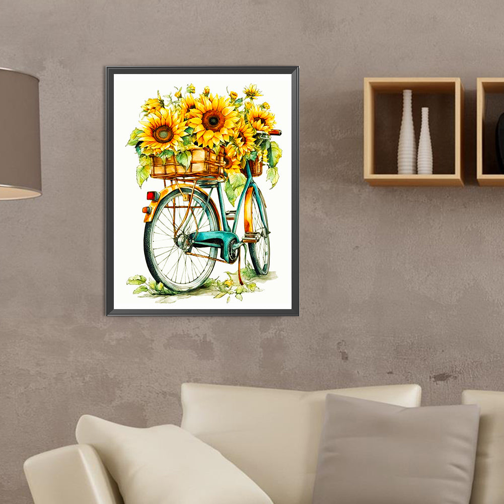 Sunflower And Bicycle - Full Round Drill Diamond Painting 30*40CM