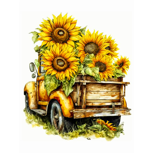 Sunflower And Car - Full Round Drill Diamond Painting 30*40CM