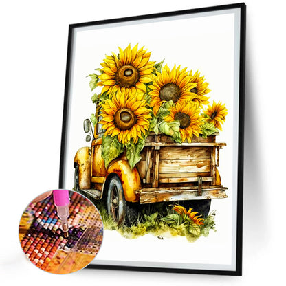 Sunflower And Car - Full Round Drill Diamond Painting 30*40CM