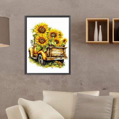 Sunflower And Car - Full Round Drill Diamond Painting 30*40CM