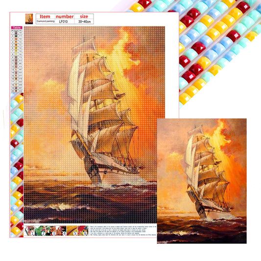 Sea Sailing Boat - Full Square Drill Diamond Painting 30*40CM