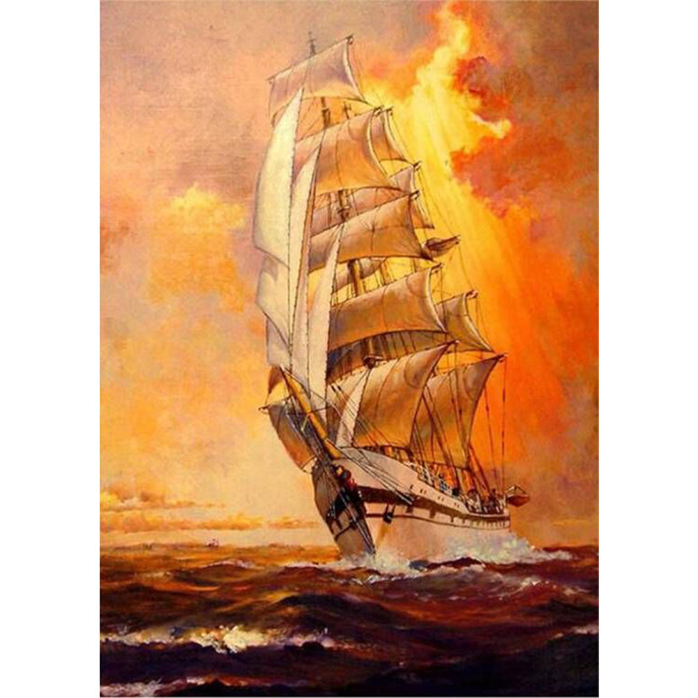 Sea Sailing Boat - Full Square Drill Diamond Painting 30*40CM