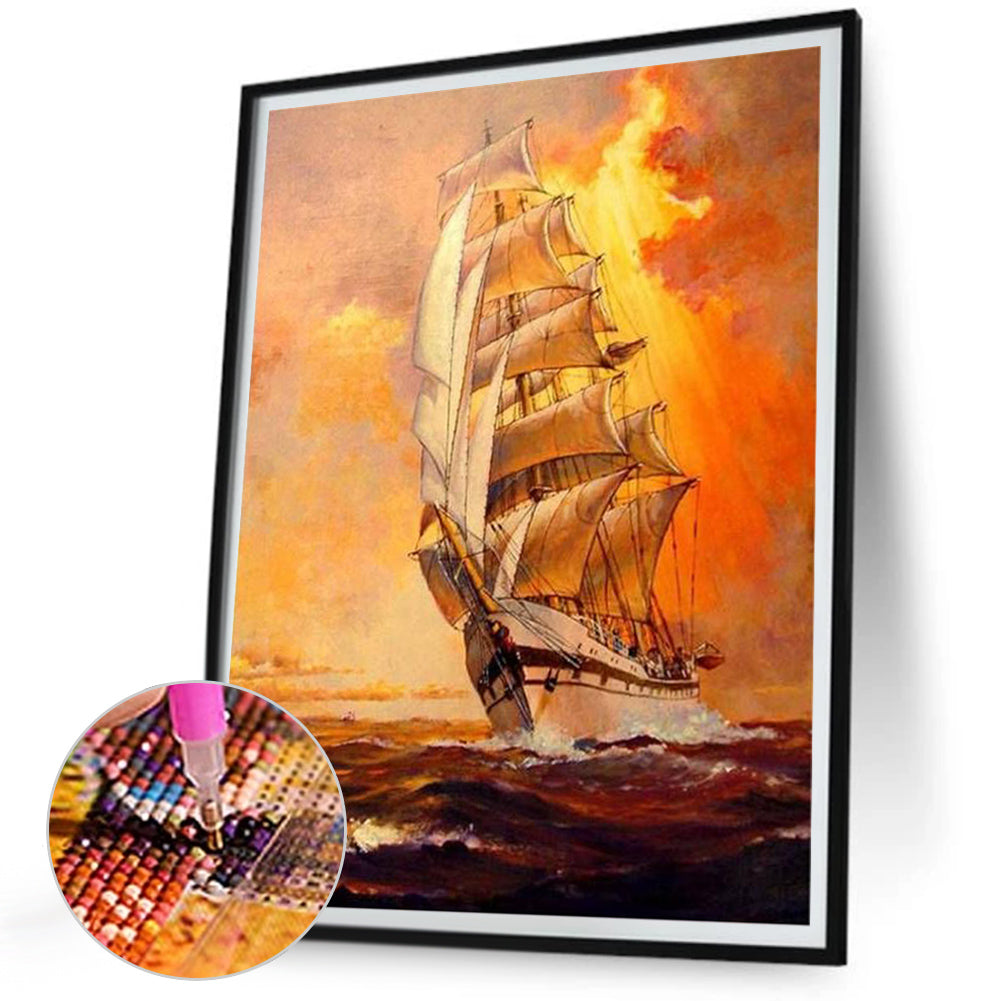 Sea Sailing Boat - Full Square Drill Diamond Painting 30*40CM