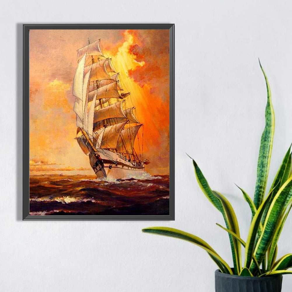 Sea Sailing Boat - Full Square Drill Diamond Painting 30*40CM