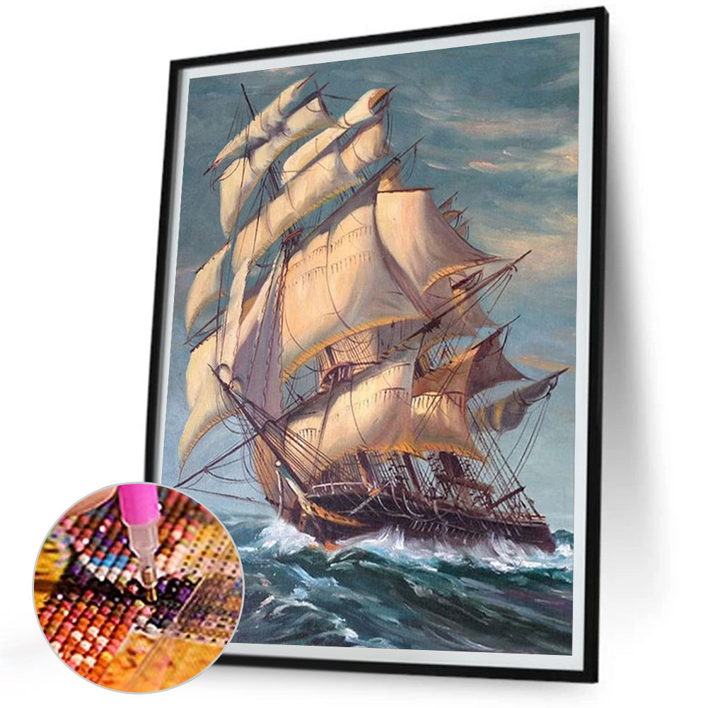 Sea Sailing Boat - Full Square Drill Diamond Painting 40*50CM