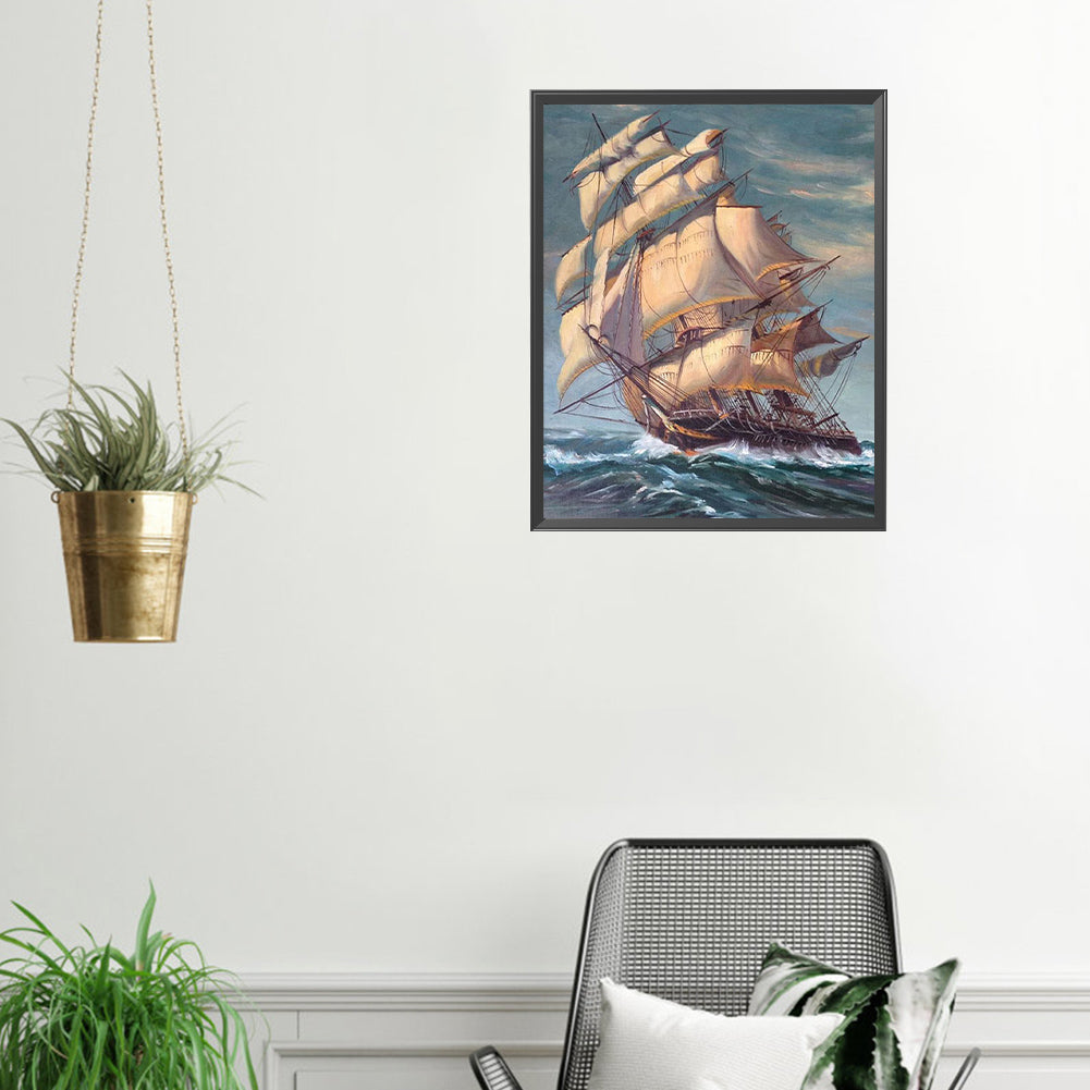 Sea Sailing Boat - Full Square Drill Diamond Painting 40*50CM