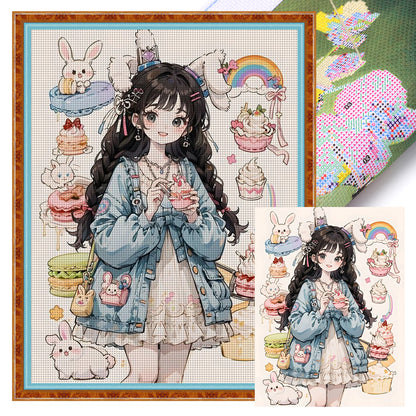 Cartoon Bunny Ears Girl - 11CT Stamped Cross Stitch 40*53CM