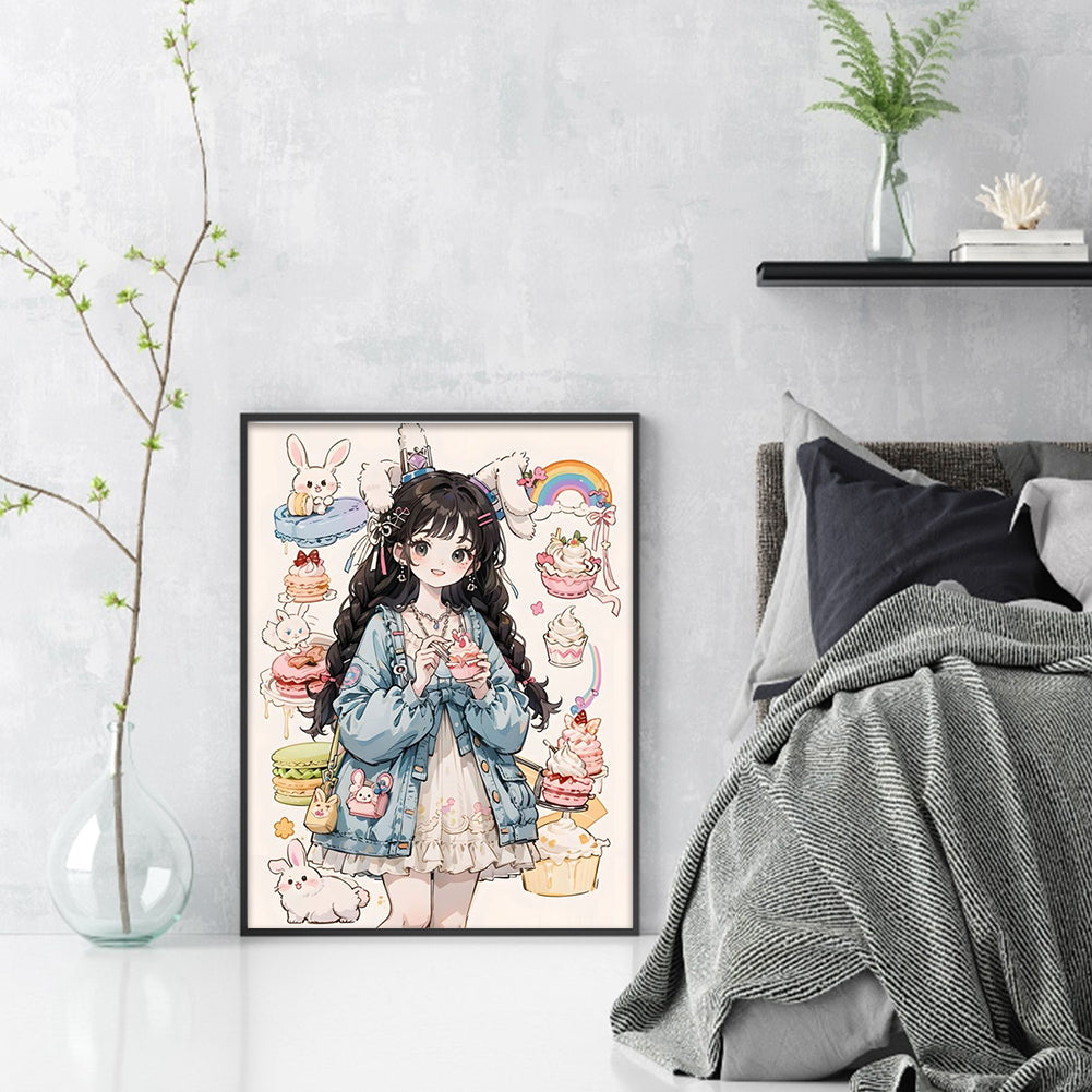 Cartoon Bunny Ears Girl - 11CT Stamped Cross Stitch 40*53CM