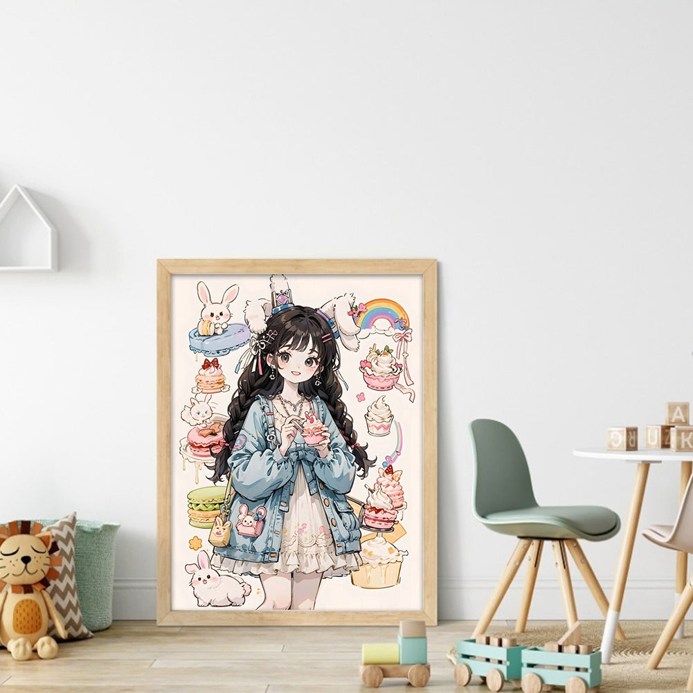 Cartoon Bunny Ears Girl - 11CT Stamped Cross Stitch 40*53CM