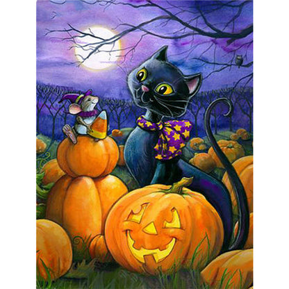 Black Cat Mouse And Pumpkin - 11CT Stamped Cross Stitch 40*53CM