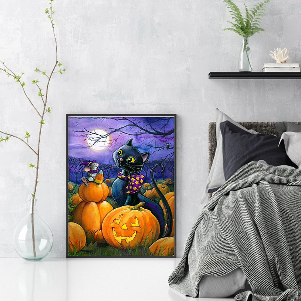 Black Cat Mouse And Pumpkin - 11CT Stamped Cross Stitch 40*53CM