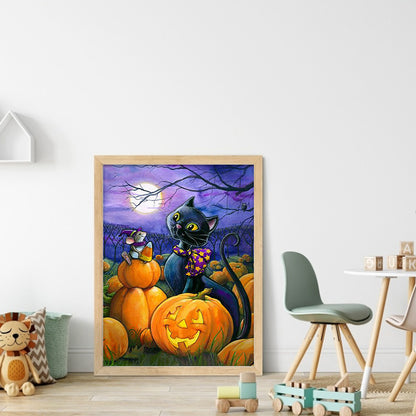 Black Cat Mouse And Pumpkin - 11CT Stamped Cross Stitch 40*53CM