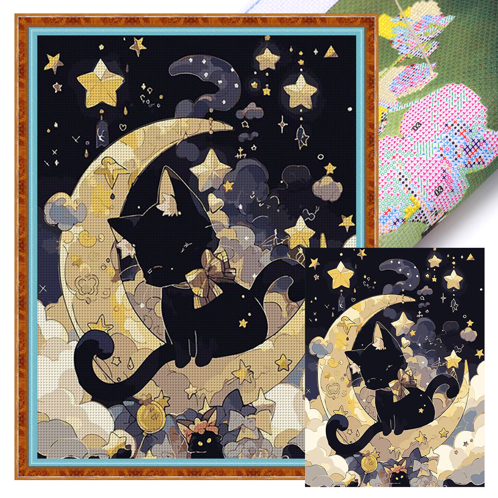 Black Cat On The Moon - 11CT Stamped Cross Stitch 40*53CM