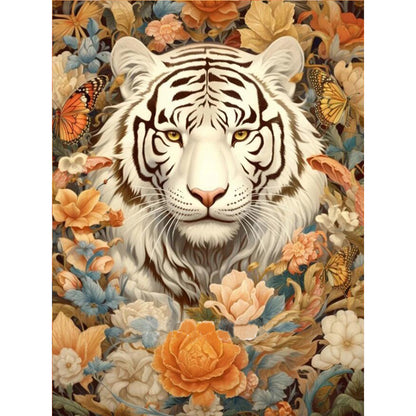 Flowers And Tiger - 11CT Stamped Cross Stitch 50*65CM