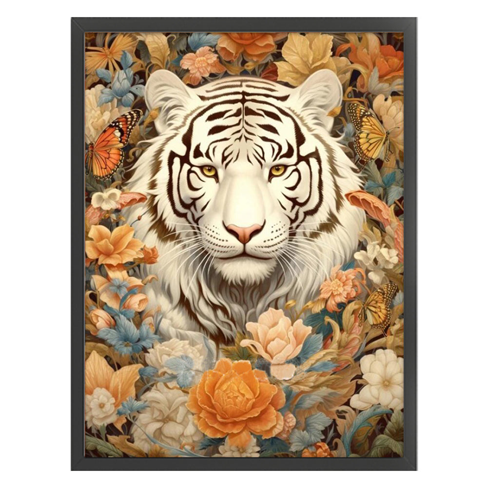 Flowers And Tiger - 11CT Stamped Cross Stitch 50*65CM