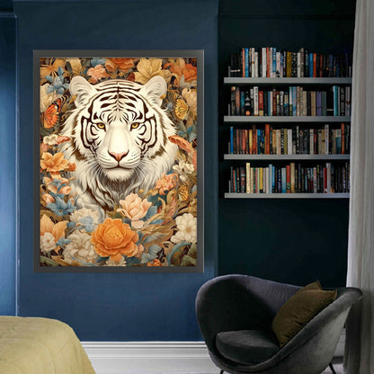 Flowers And Tiger - 11CT Stamped Cross Stitch 50*65CM