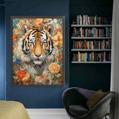 Flowers And Tiger - 11CT Stamped Cross Stitch 50*65CM