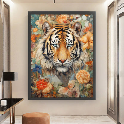 Flowers And Tiger - 11CT Stamped Cross Stitch 50*65CM