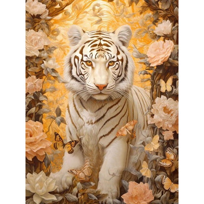 Flowers And Tiger - 11CT Stamped Cross Stitch 50*65CM