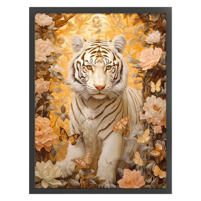 Flowers And Tiger - 11CT Stamped Cross Stitch 50*65CM