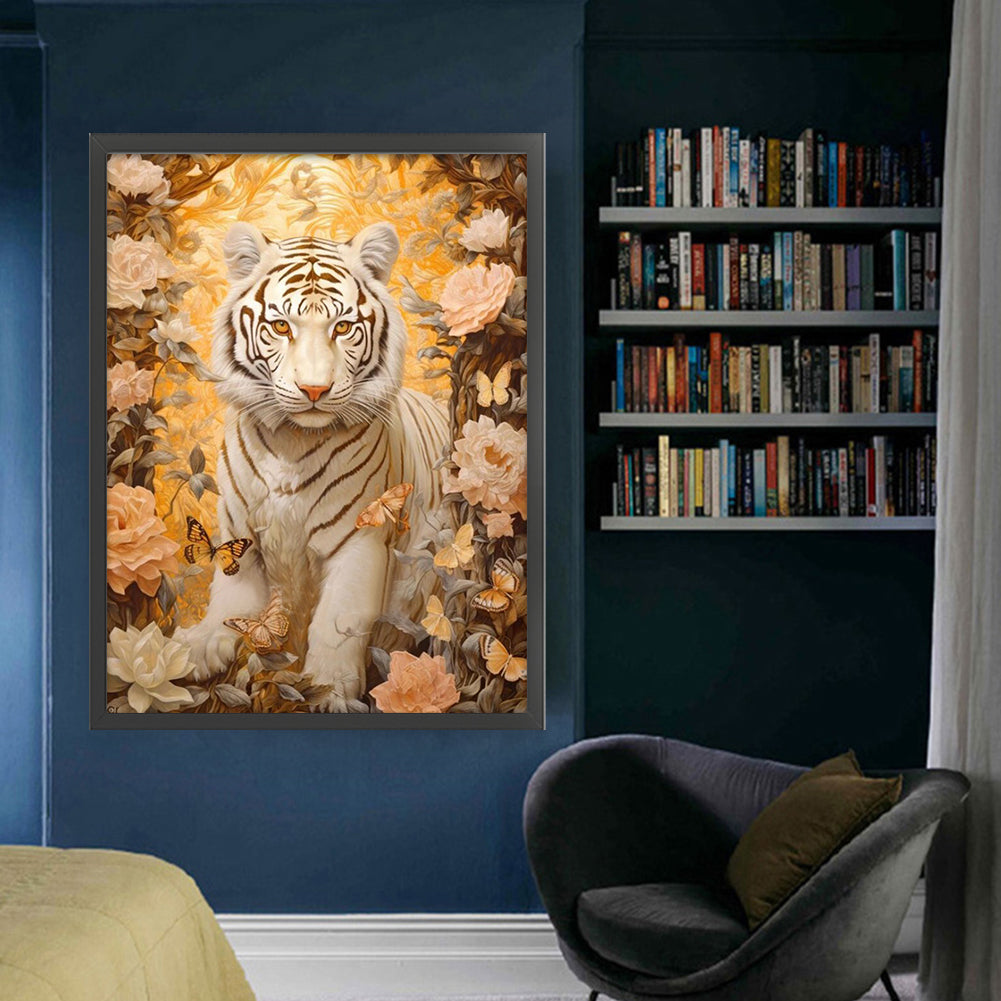 Flowers And Tiger - 11CT Stamped Cross Stitch 50*65CM