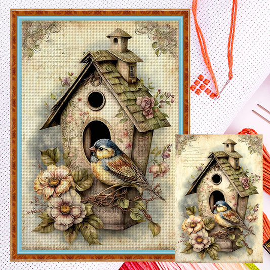 Retro Poster - Bird And Birdcage - 11CT Counted Cross Stitch 40*60CM