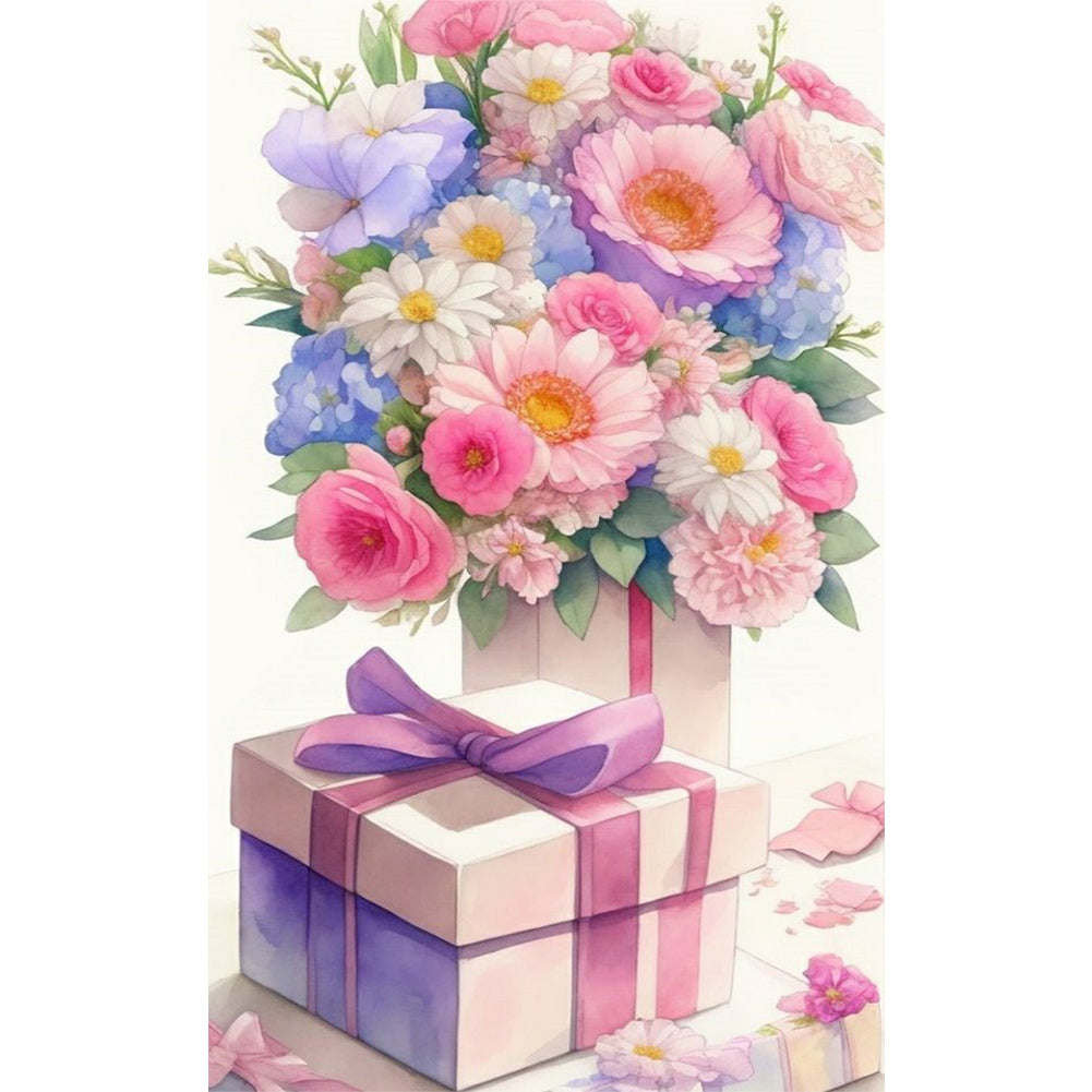 Flowers And Gift Box - Full Round Drill Diamond Painting 30*50CM
