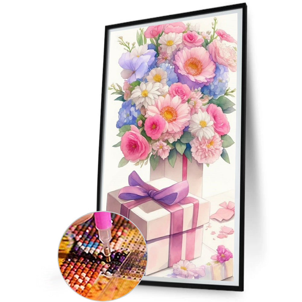 Flowers And Gift Box - Full Round Drill Diamond Painting 30*50CM