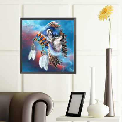 Feather Hat And Wolf Head - Full Round Drill Diamond Painting 40*40CM