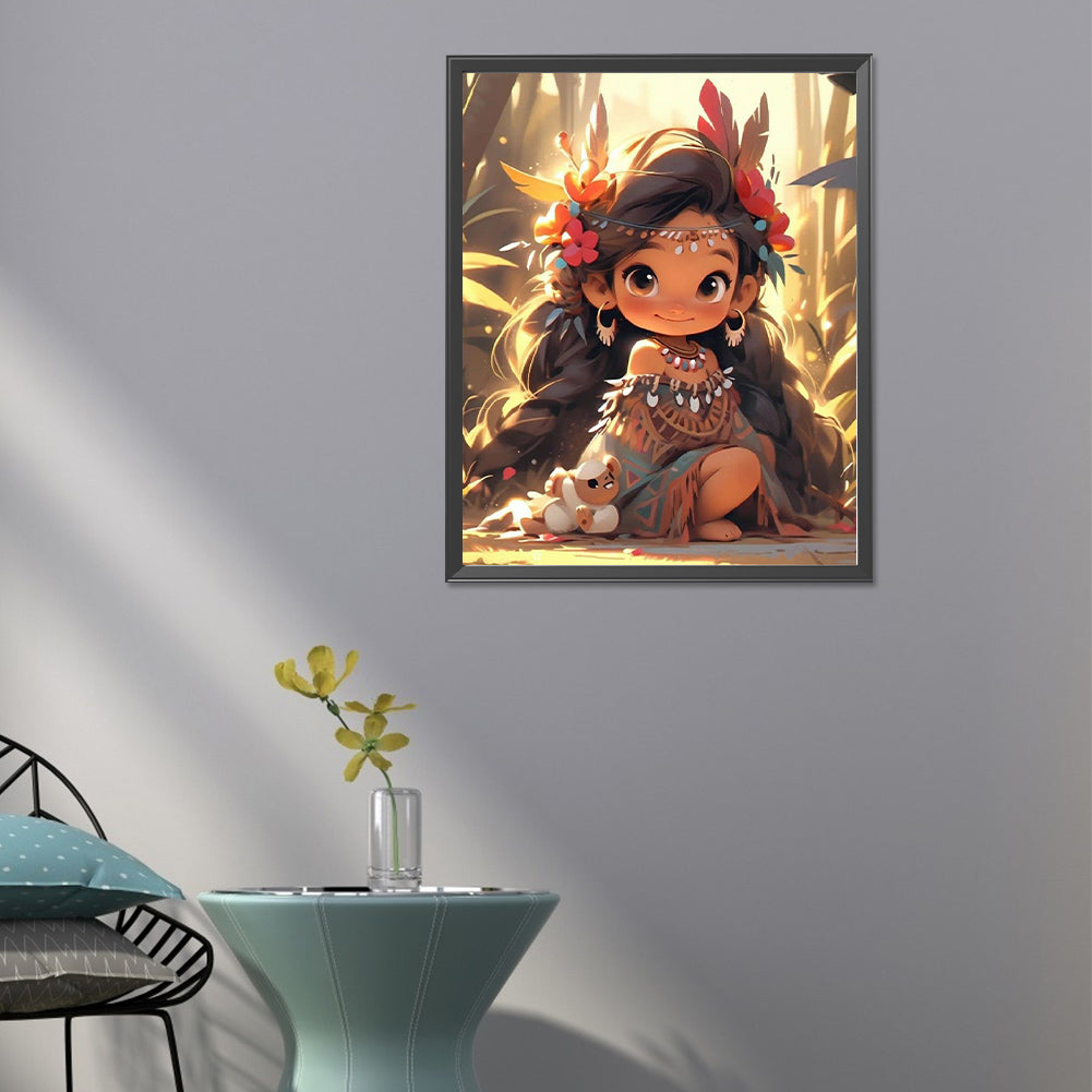 Little Girl In The Primitive Jungle - Full Round Drill Diamond Painting 40*50CM