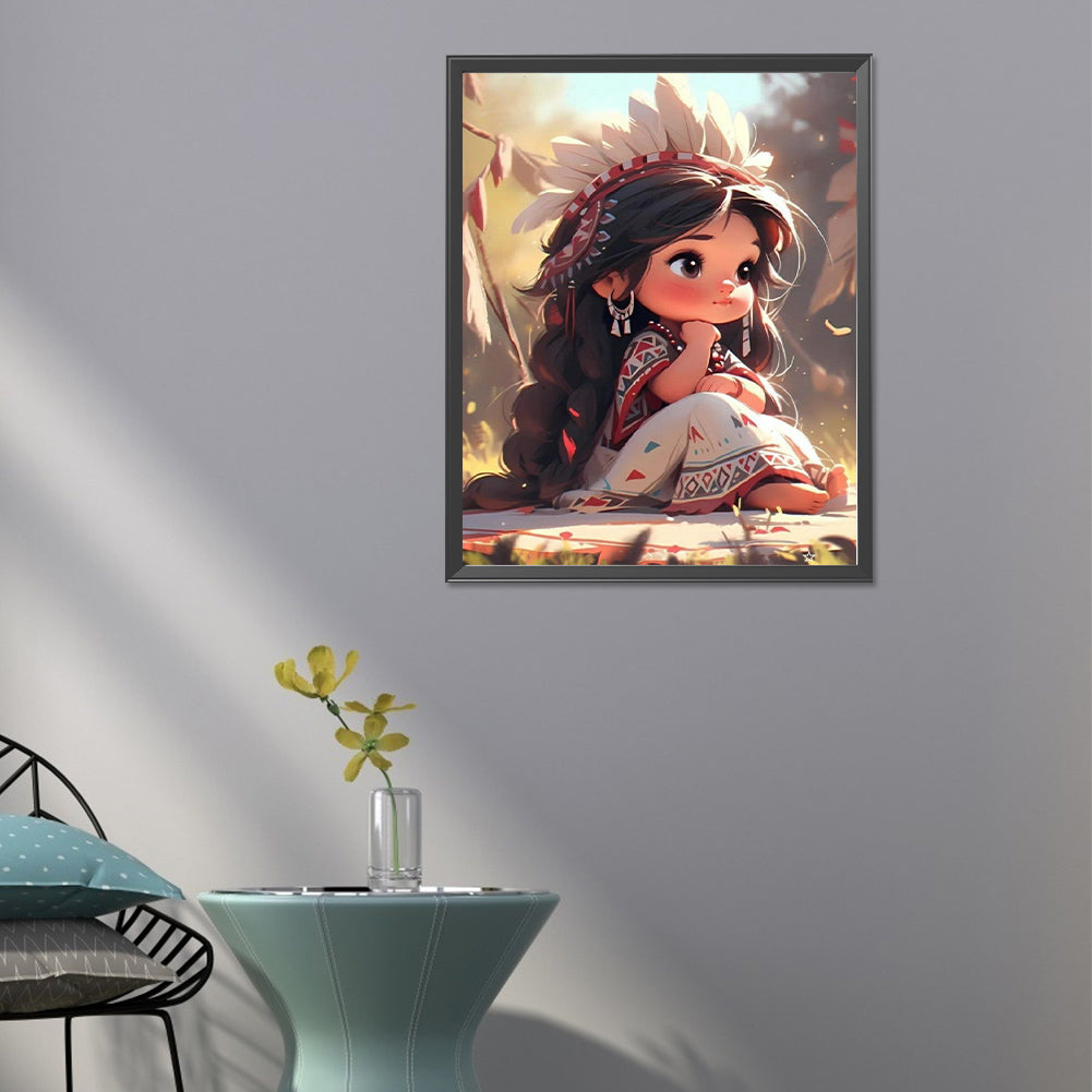 Little Girl In The Primitive Jungle - Full Round Drill Diamond Painting 40*50CM