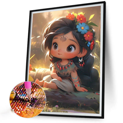 Little Girl In The Primitive Jungle - Full Round Drill Diamond Painting 40*50CM