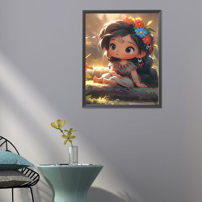 Little Girl In The Primitive Jungle - Full Round Drill Diamond Painting 40*50CM