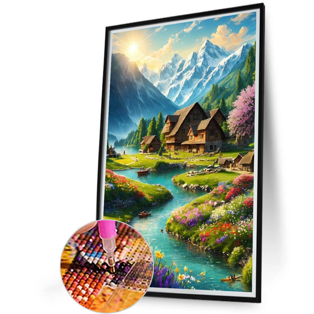 Scenery At The Foot Of Snowy Mountains - Full Round Drill Diamond Painting 40*60CM