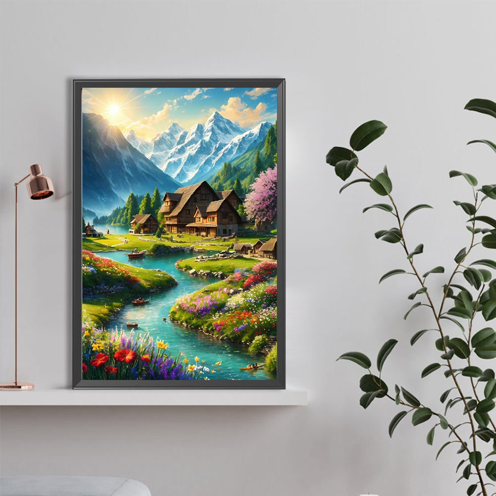 Scenery At The Foot Of Snowy Mountains - Full Round Drill Diamond Painting 40*60CM