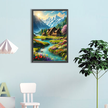 Scenery At The Foot Of Snowy Mountains - Full Round Drill Diamond Painting 40*60CM