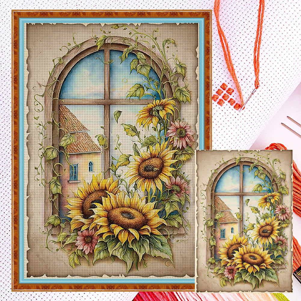 Retro Poster - Sunflower Window - 11CT Counted Cross Stitch 40*60CM