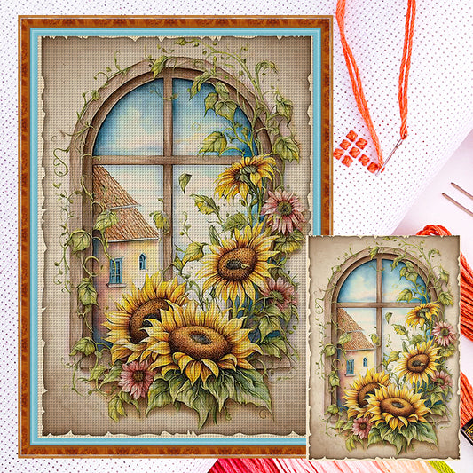 Retro Poster - Sunflower Window - 11CT Counted Cross Stitch 40*60CM